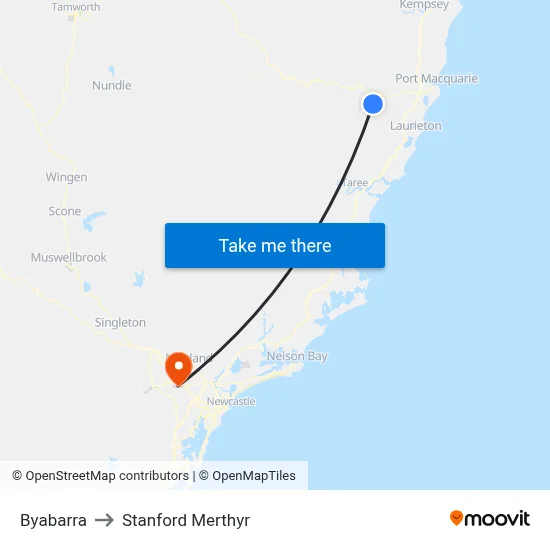 Byabarra to Stanford Merthyr map