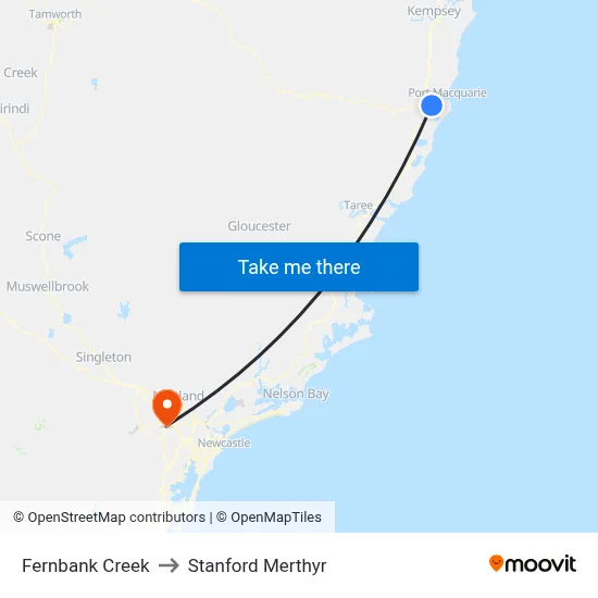 Fernbank Creek to Stanford Merthyr map