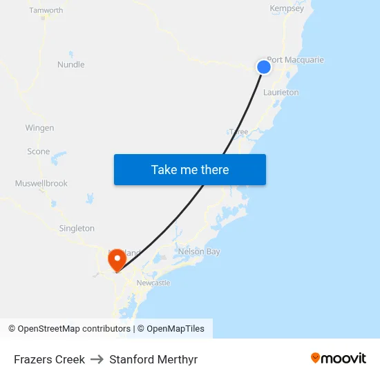 Frazers Creek to Stanford Merthyr map