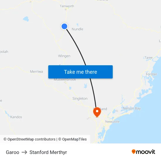 Garoo to Stanford Merthyr map