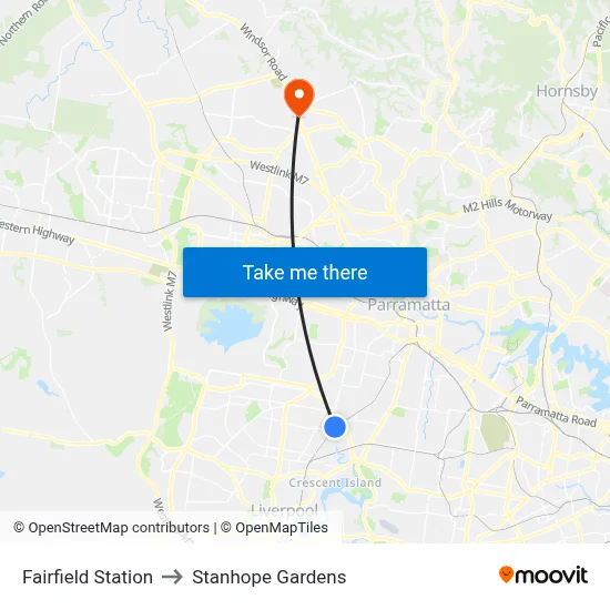 Fairfield Station to Stanhope Gardens map