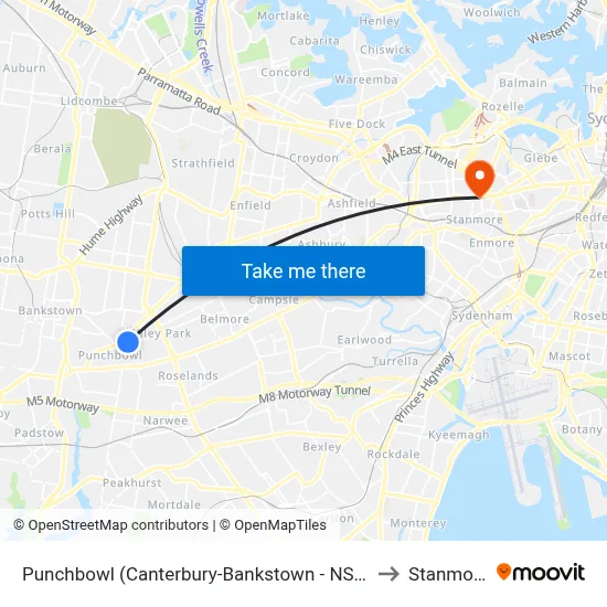 Punchbowl (Canterbury-Bankstown - NSW) to Stanmore map