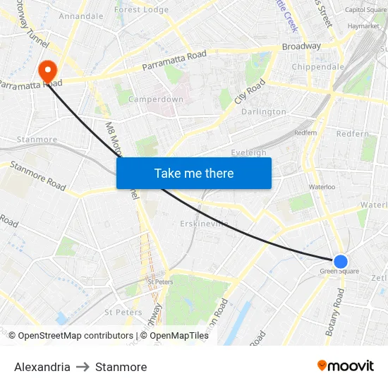 Alexandria to Stanmore map