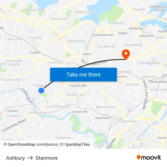 Ashbury to Stanmore map