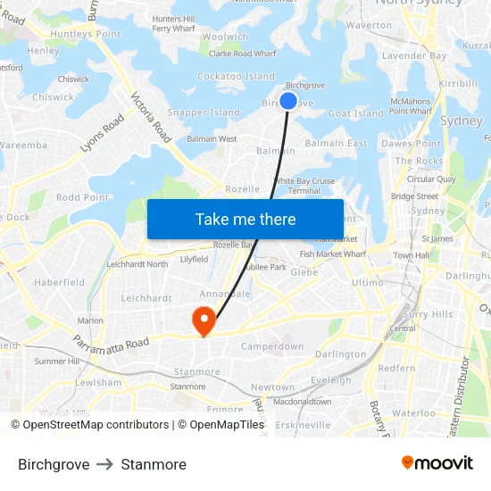 Birchgrove to Stanmore map