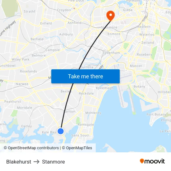 Blakehurst to Stanmore map
