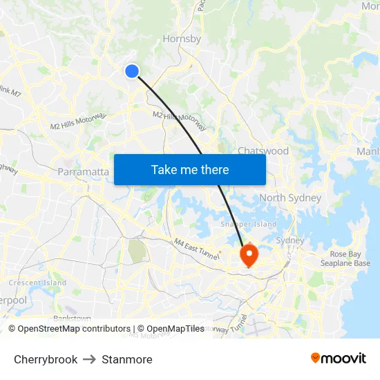 Cherrybrook to Stanmore map