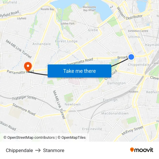 Chippendale to Stanmore map