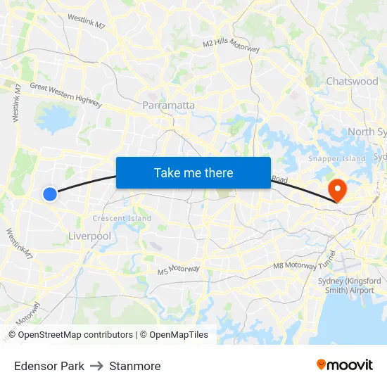 Edensor Park to Stanmore map