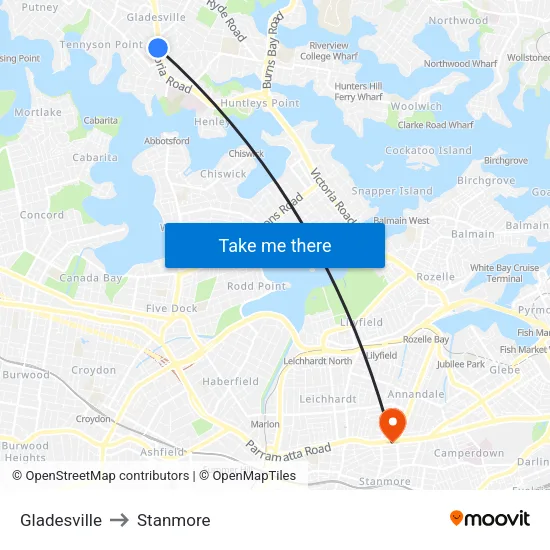 Gladesville to Stanmore map