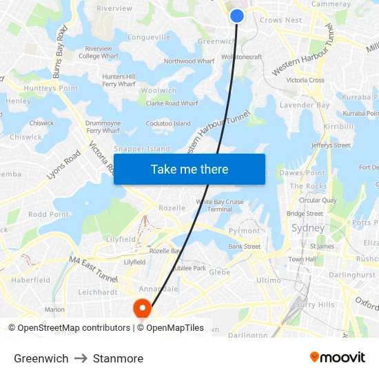 Greenwich to Stanmore map