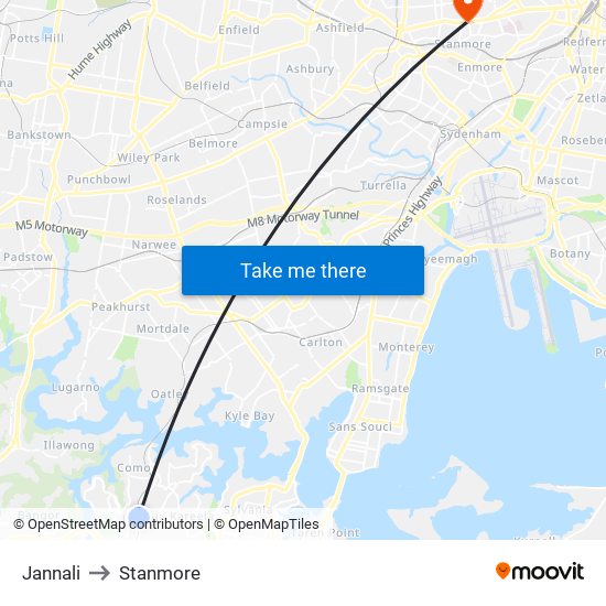 Jannali to Stanmore map