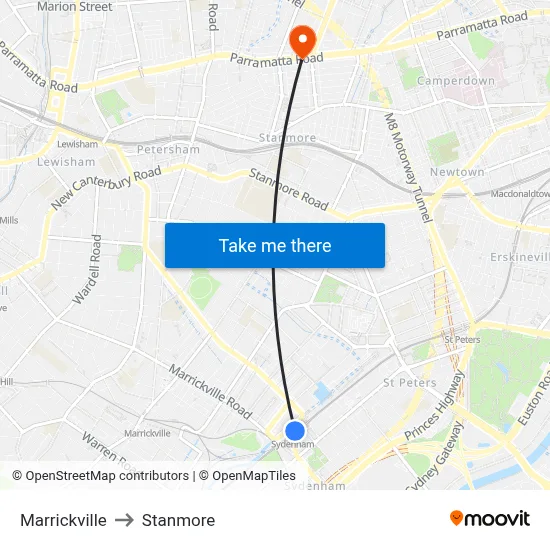Marrickville to Stanmore map