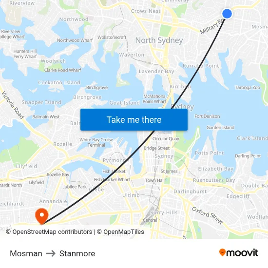 Mosman to Stanmore map