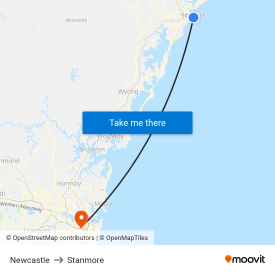 Newcastle to Stanmore map