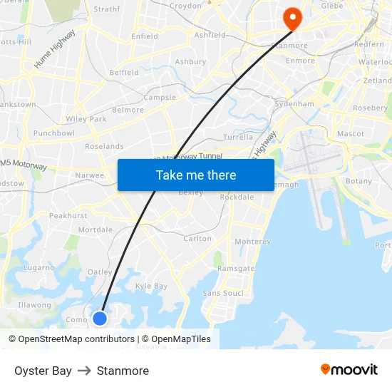 Oyster Bay to Stanmore map