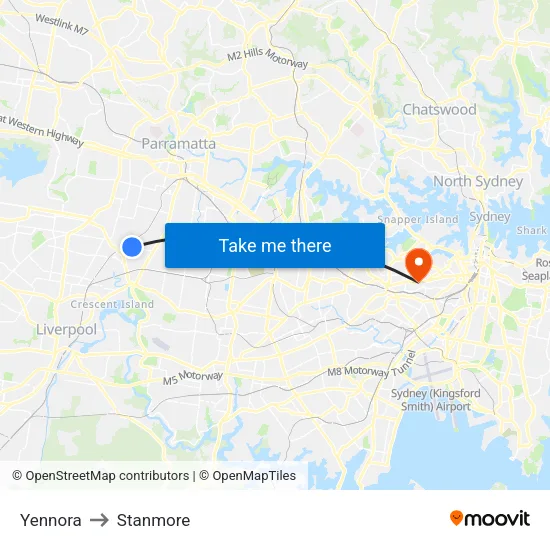 Yennora to Stanmore map