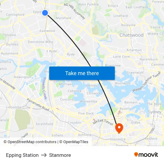 Epping Station to Stanmore map