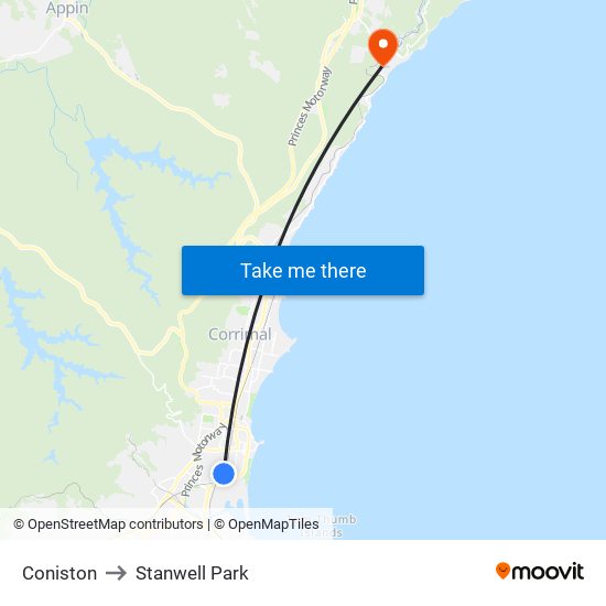 Coniston to Stanwell Park map