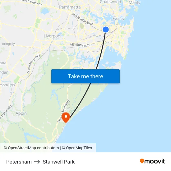 Petersham to Stanwell Park map