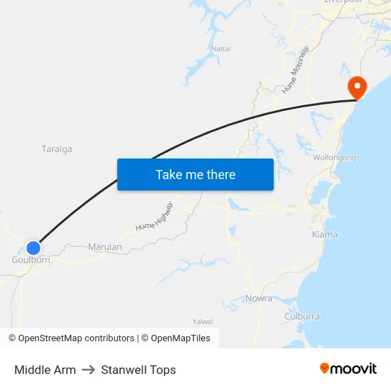 Middle Arm to Stanwell Tops map