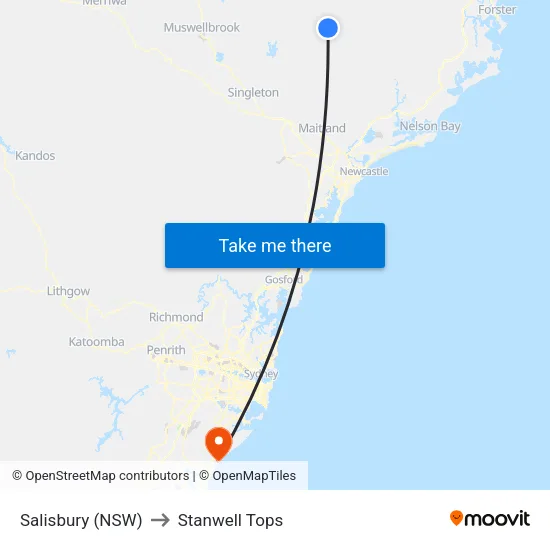 Salisbury (NSW) to Stanwell Tops map