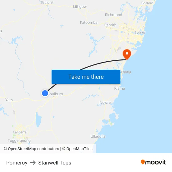 Pomeroy to Stanwell Tops map