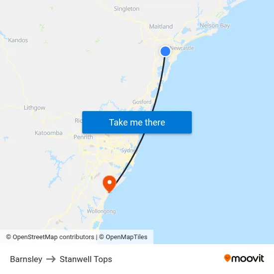 Barnsley to Stanwell Tops map