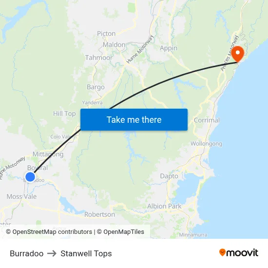 Burradoo to Stanwell Tops map