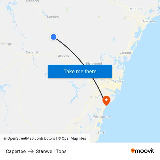 Capertee to Stanwell Tops map