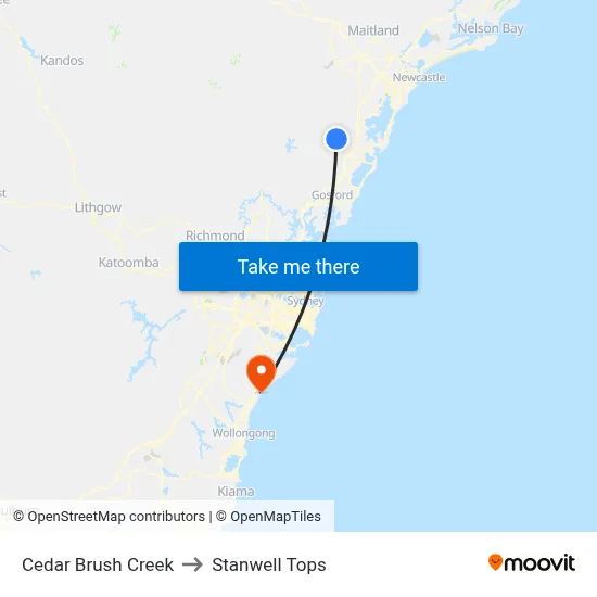 Cedar Brush Creek to Stanwell Tops map