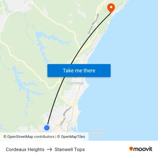 Cordeaux Heights to Stanwell Tops map