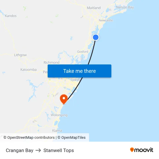 Crangan Bay to Stanwell Tops map