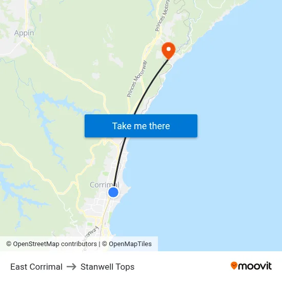 East Corrimal to Stanwell Tops map