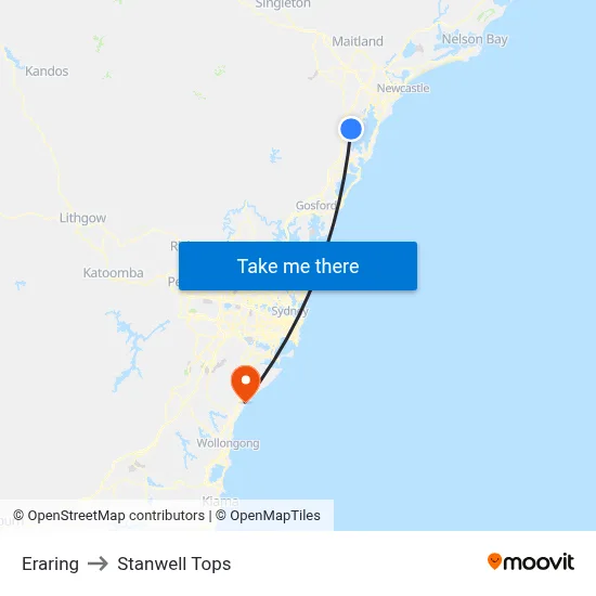 Eraring to Stanwell Tops map