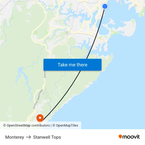 Monterey to Stanwell Tops map