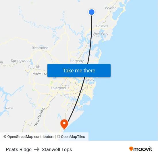 Peats Ridge to Stanwell Tops map