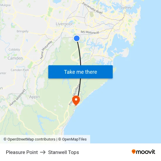 Pleasure Point to Stanwell Tops map