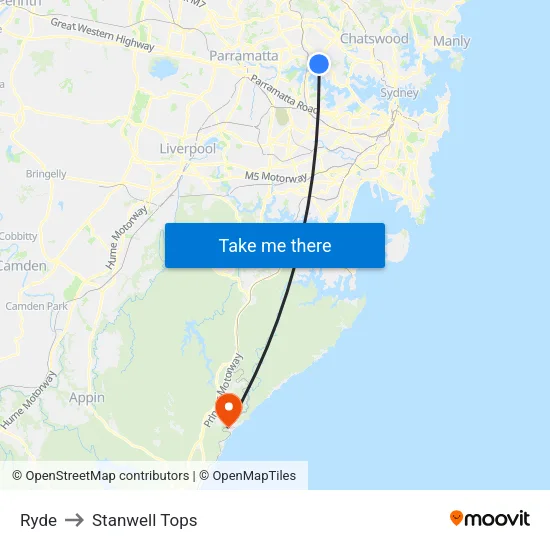 Ryde to Stanwell Tops map