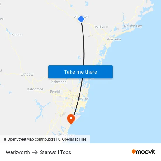 Warkworth to Stanwell Tops map