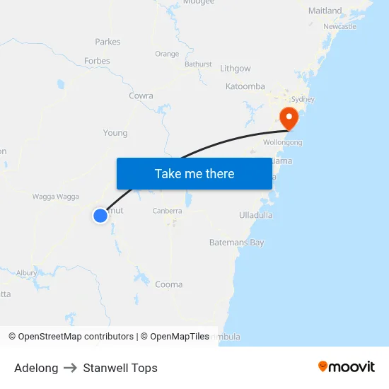 Adelong to Stanwell Tops map
