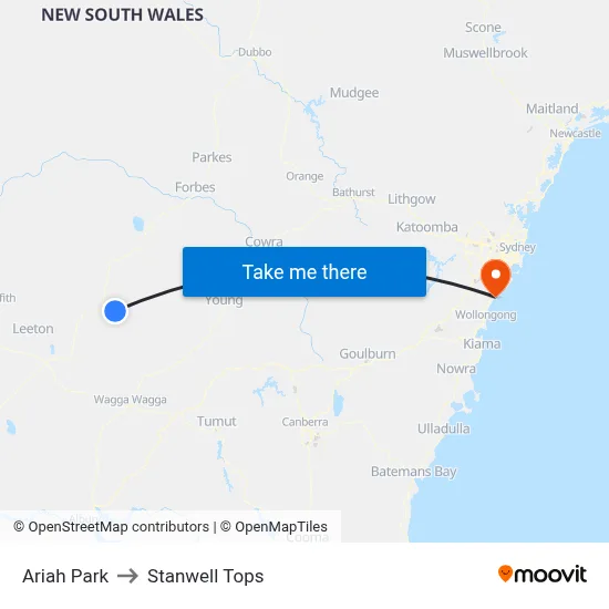 Ariah Park to Stanwell Tops map