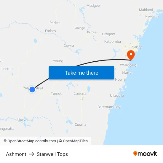 Ashmont to Stanwell Tops map