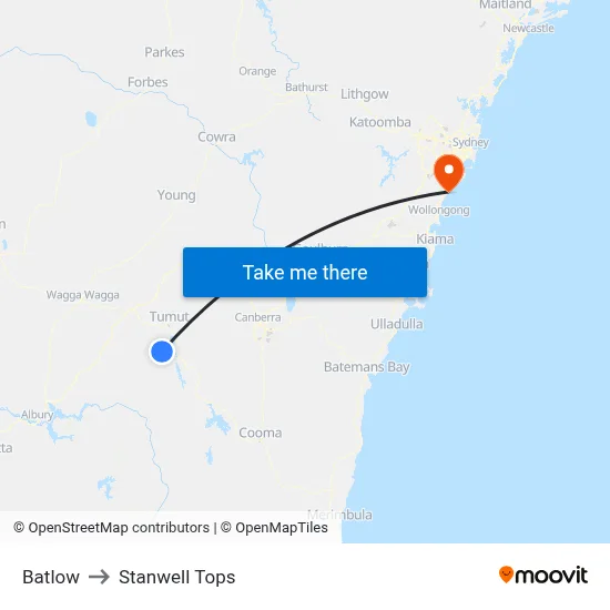 Batlow to Stanwell Tops map