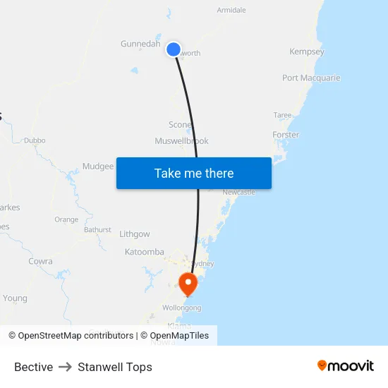 Bective to Stanwell Tops map
