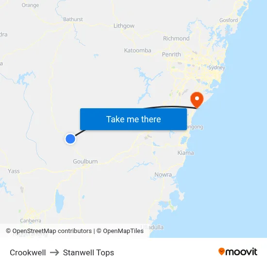 Crookwell to Stanwell Tops map