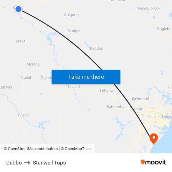 Dubbo to Stanwell Tops map