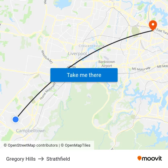 Gregory Hills to Strathfield map