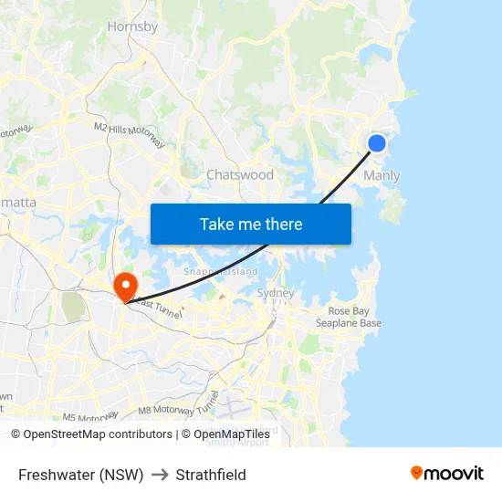 Freshwater (NSW) to Strathfield map
