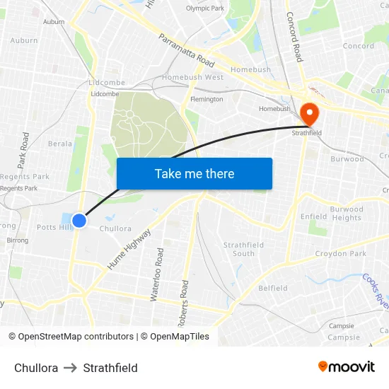 Chullora to Strathfield map